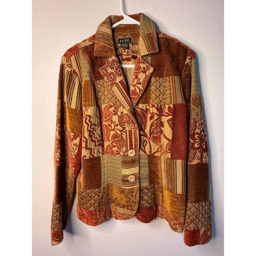 ELCC Tapestry Blazer Jacket Womens Medium Patchwork Floral Button Front